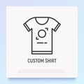 Custom shirt with place for ad. Thin line icon. Modern vector illustration