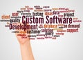 Custom Software Development word cloud and hand with marker concept Royalty Free Stock Photo