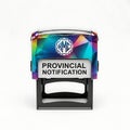Custom stamp featuring \'provincial notification\' and abstract geometric design Royalty Free Stock Photo
