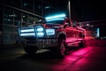 Custom SUV truck with LED light bars mounted on roof. Generative AI