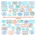 Custom vector typical artistic passport arrival and departure stamps variations set for Japan Royalty Free Stock Photo