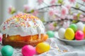 A customary Easter dessert spread with cake and eggs