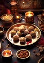 The customary pooja prayer ceremony on Diwali festival lights Royalty Free Stock Photo