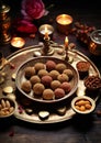 The customary pooja prayer ceremony on Diwali festival lights Royalty Free Stock Photo