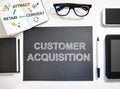 Customer Acquisition concept with black and white workstation Royalty Free Stock Photo