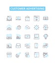 Customer advertising vector line icons set. Advertise, Customer, Promote, Target, Reach, Increase, Engage illustration