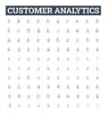 Customer analytics vector line icons set. Customer, Analytics, Segmentation, Profiling, Analysis, Trends, Retention