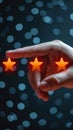 Customer approval Closeup of finger tapping five star excellent rating for satisfaction Royalty Free Stock Photo