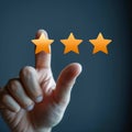 Customer approval Closeup of finger tapping five star excellent rating for satisfaction Royalty Free Stock Photo