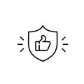 Customer approval symbol. Shiny shield with thumbs-up. Pixel perfect, editable stroke