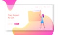 Customer Base Landing Page Template. Document, Database Catalog Concept. Business Woman Character with Huge Folder.