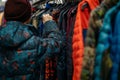 customer browses through a rack of thermal clothing