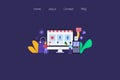 Ecommerce shopping store, ecommerce website, online shopping, customer buying from ecommerce store concept, flat design vector.