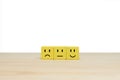 Customer can choose a happy face. Service, Survey, rate, feedback communication
