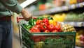 Customer choosing fresh vegetables in a supermarket aisle generated by AI