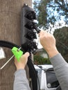 Customer connection cable being plugged in Royalty Free Stock Photo