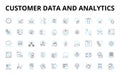 Customer data and analytics linear icons set. Segmentation, Personalization, Profiling, Insights, Targeting, Metrics Royalty Free Stock Photo