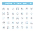Customer data and analytics linear icons set. Segmentation, Personalization, Profiling, Insights, Targeting, Metrics Royalty Free Stock Photo
