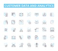 Customer data and analytics linear icons set. Segmentation, Personalization, Profiling, Insights, Targeting, Metrics Royalty Free Stock Photo