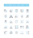 Customer data and analytics vector line icons set. customer, data, analytics, insights, profiling, segmentation Royalty Free Stock Photo