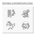 Customer data platform line icons set