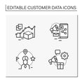 Customer data platform line icons set