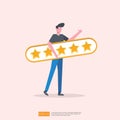 customer evaluating concept with five star good rating feedback. clients satisfaction and positive review experience with stars Royalty Free Stock Photo