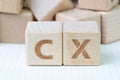 Customer Experience concept, cube wooden block with alphabet CX, important of user centric in recent world business, product and