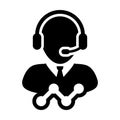 Customer experience icon vector male data support service person profile avatar with headphone and line graph for online assistant