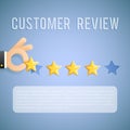 Customer experience review hand holding star template background cartoon design business concept vector illustration Royalty Free Stock Photo