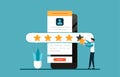 Customer experience and satisfaction concept. A man giving five stars for feedback illustration