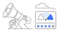 Customer Feedback and Rating Concept Megaphone, Review Stars, and Satisfaction Meter Royalty Free Stock Photo