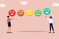 The scale of emotions with smiles. Customer feedback giving rating based on experience or quality from product