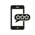 Customer Feedback On Mobile Phone Silhouette Icon. Social Media App Rating Glyph Pictogram. Smartphone With Stars And Royalty Free Stock Photo
