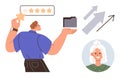 Customer Feedback and Performance Evaluation Process with Star Ratings and Profile Illustration Royalty Free Stock Photo