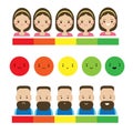 Customer feedback service. Man, woman and abstract rating emoji