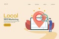 Local seo marketing, customer searching local shop map on laptop, SEO business optimization, communication technology.