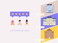 Customer get reviews about hotels. Concept of feedback, testimonials messages and notifications. Rating on customer service