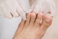 Customer getting toe nails clipped Royalty Free Stock Photo