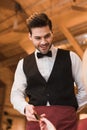 Customer giving credit card to waiter Royalty Free Stock Photo