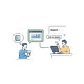 Customer Support Interaction for Data Analysis and Problem Resolution with Line Art Illustration Royalty Free Stock Photo