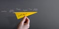 Customer Journey and Experience Concept. Hand Raise Up a Paper Plane against the Wall