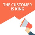 THE CUSTOMER IS KING Announcement. Hand Holding Megaphone With Speech Bubble