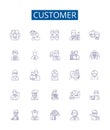 Customer line icons signs set. Design collection of Client, Patron, Purchaser, Consumer, Buyer, Subscriber, User, Guest