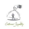 Customer loyalty, business, marketing, service concept. Hand drawn isolated vector. Royalty Free Stock Photo