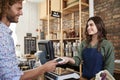 Customer Making Contactless Payment For Shopping At Checkout Of Grocery Store Royalty Free Stock Photo