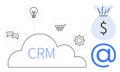 CRM Cloud Concept with Business Icons Including Communication, Money Management, and E-Commerce Royalty Free Stock Photo