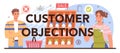 Customer objections typographic header. Marketing campaign feedback,