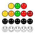 Customer opinion survey buttons set. Mood grade with emoji face. Client satisfaction measurement scale icons. Vector illustration