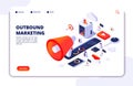 Customer outbound marketing. Online permission marketing, social media crm and business interruption vector landing page